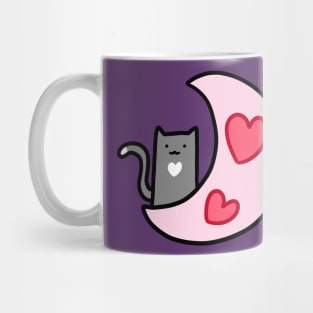 Heart Moon Blue Cat Mug